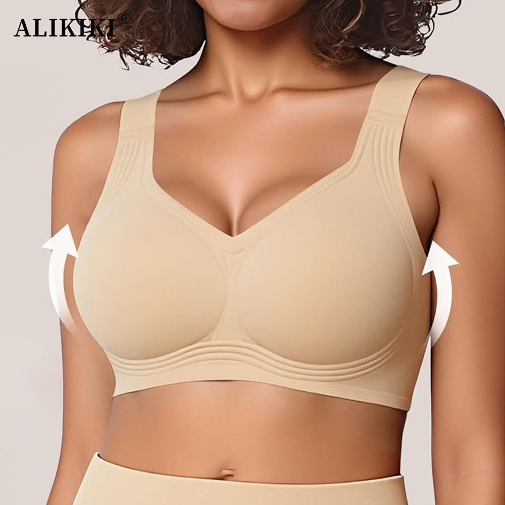 T Shirt Bra Seamless - シームレスプッシュアップジェリーブラ ワイヤレスフルカバーソフトサポートブラレット 背中のお肉を隠すTシャツブラ 快適なデイリーアンダーウェア