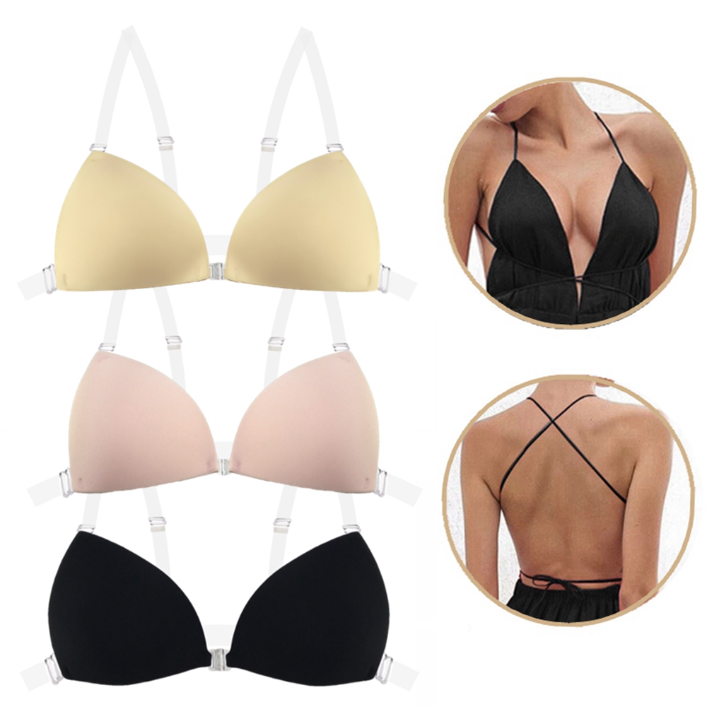 Minimizer Bra Women - 女性用粘着ブラ、背中開きウェディングドレス用シリコン製プランジディープUネック粘着ブラ、バストアップ見えない下着、乳首カバー