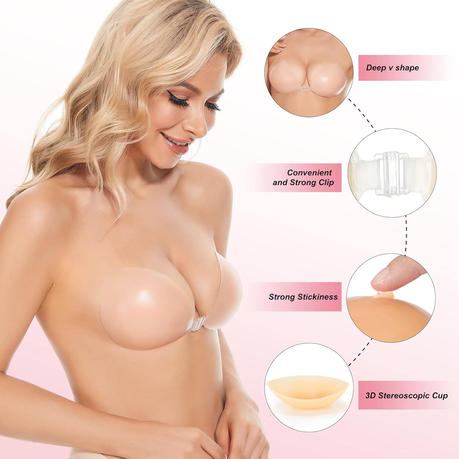 粘着ブラ プッシュアップ 粘着式ブラジャー シリコン製ストラ - Strapless Bra Adhesive のレビューと価格