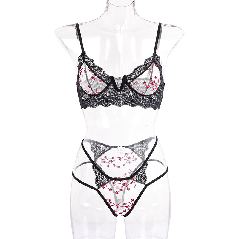 女性ランジェリーセット超薄型レースブラセットセクシーな透明下 - Lace Bralette Set のレビューと価格
