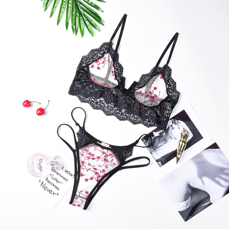 女性ランジェリーセット超薄型レースブラセットセクシーな透明下 - Lace Bralette Set のレビューと価格